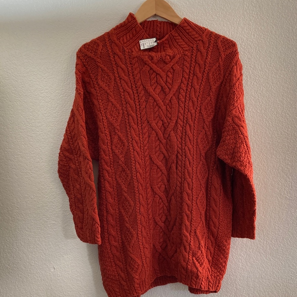 Cable knit Cowl Neck bulky long Sweater dress burnt orange the limited L